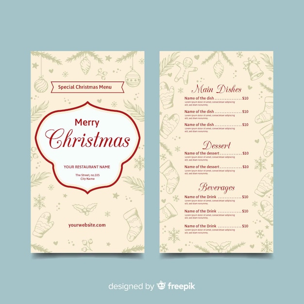 Modello disegnato a mano beige del menu di natale