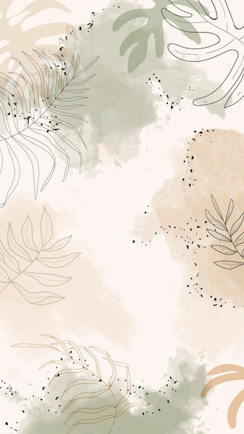 Free vector beige leafy watercolor mobile phone wallpaper vector