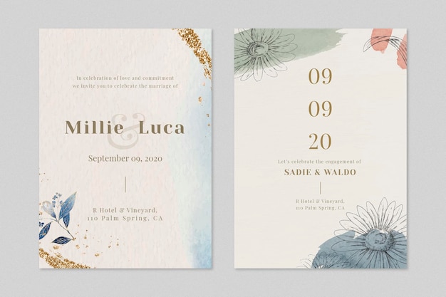 Free vector beige wedding invitation card template set