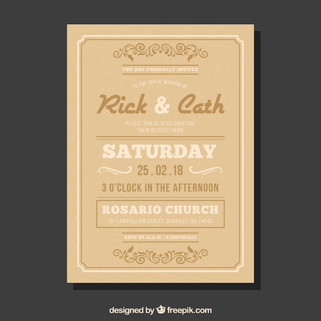 Free vector beige wedding invitation in vintage style