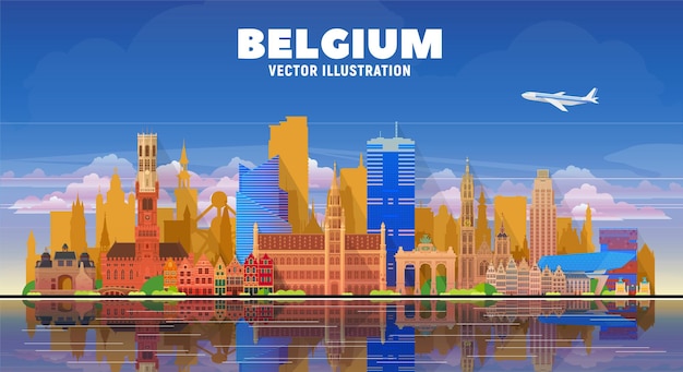 Vettore gratuito città del belgio bruxelles bruges anversa e altre illustrazioni vettoriali sullo skyline su sfondo bianco concetto di viaggi d'affari e turismo con famosi punti di riferimento della francia