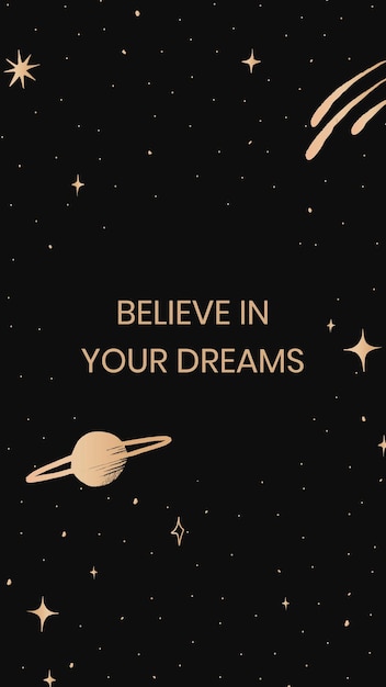 Believe in your dreams inspirational quote cute golden galaxy social banner template