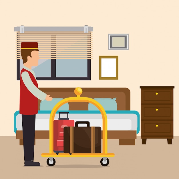 Free vector bellboy working in the hotel character