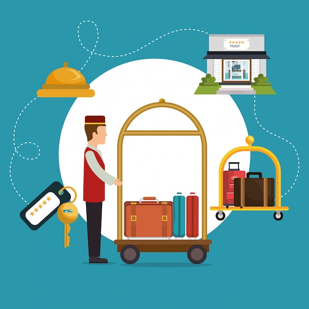 Free vector bellboy working in the hotel character