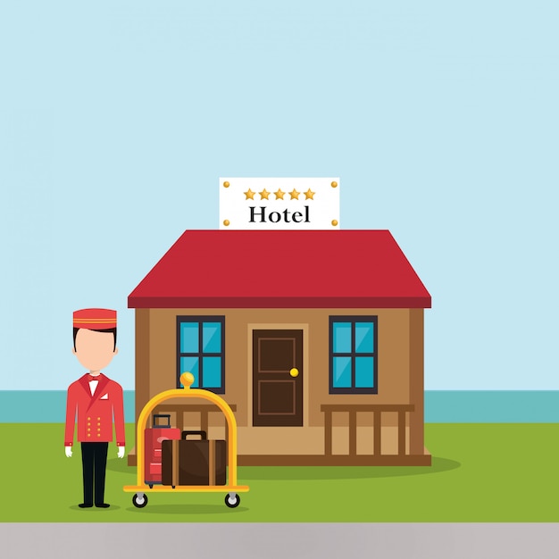 Free vector bellboy working in the hotel character