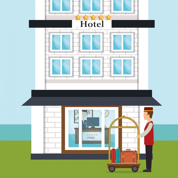 Free vector bellboy working in the hotel character