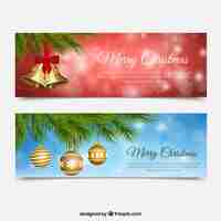 Бесплатное векторное изображение Баннеры колоколов и рождественских шаров