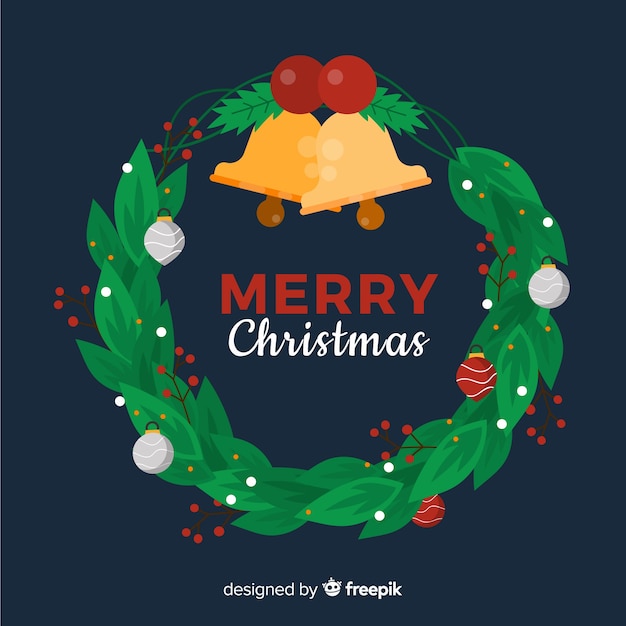 Free vector bells christmas wreath background