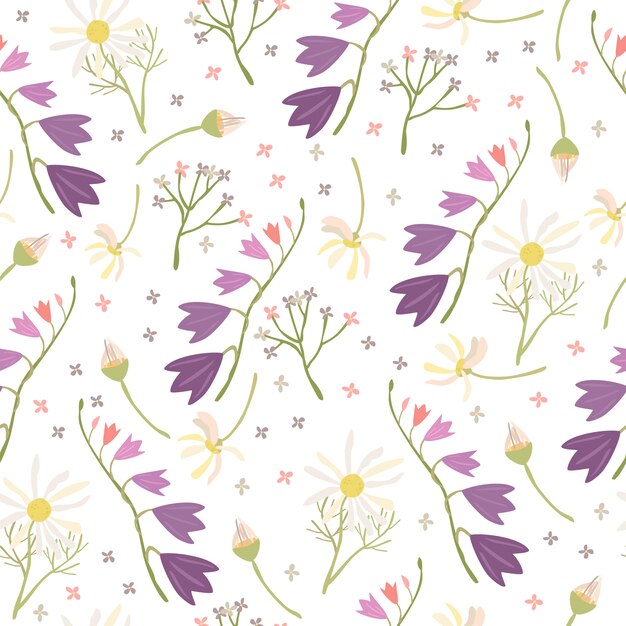 bells and daisies seamless pattern