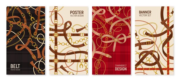 Belt vertical banners set with chain realistic illustration