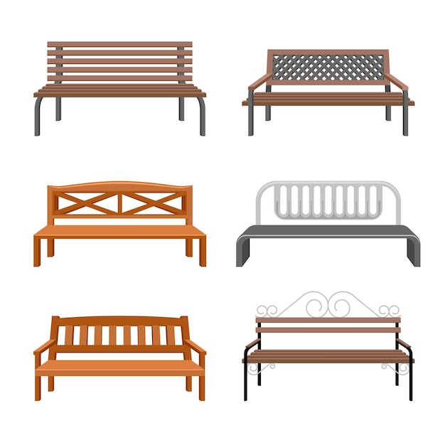 Benches illustration. Outdoor  flat icons.