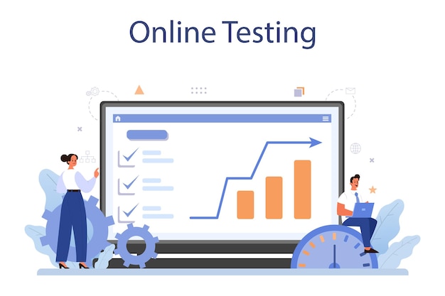 Servizio o piattaforma online di benchmarking idea di sviluppo e miglioramento del business confronta con i concorrenti test online illustrazione vettoriale piatta isolata