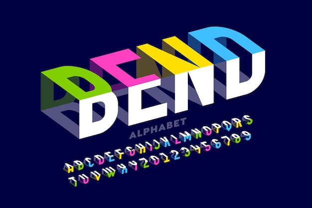Bending 3d style font design, typography design, alphabet letters and numbers