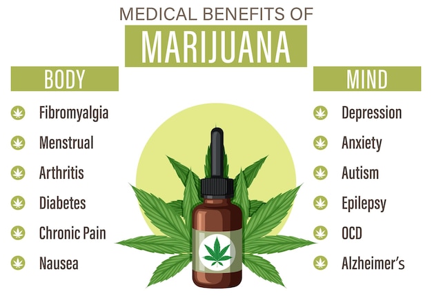 Free vector benefits of cbd for physical health diagram