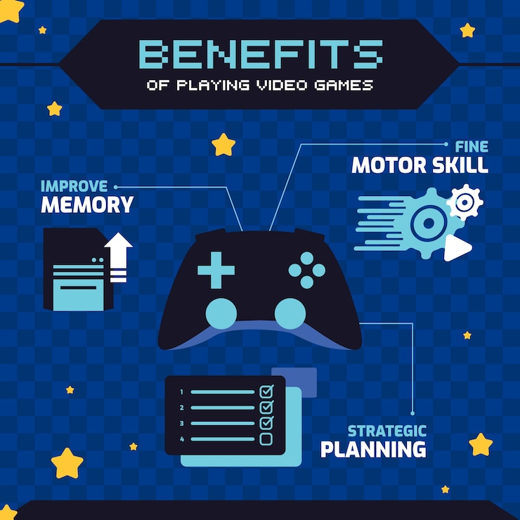 Free Vector benefits of playing video games infographic