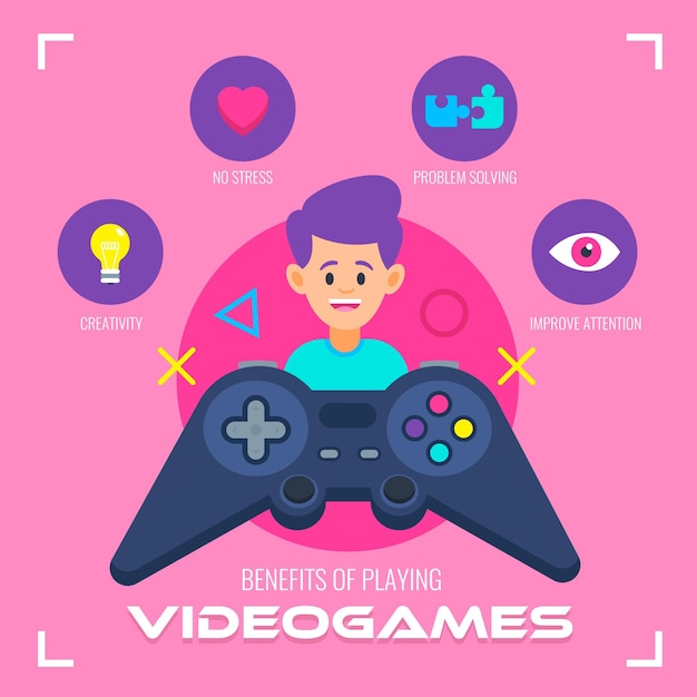 Free: Advantages and benefits of playing video games Free Vector 