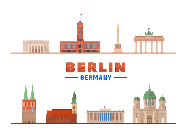 Berlin landmarks on a white background Isolated objects Flat vector illustration Business travel and tourism concept with modern buildings Image for banner or web site