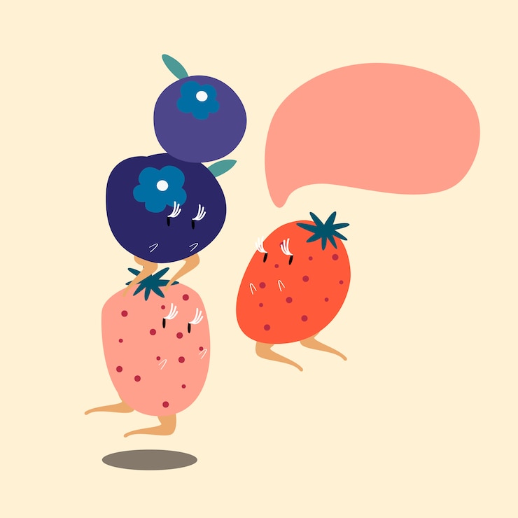 Free Vector berries fruits with blank speech bubble cartoon character