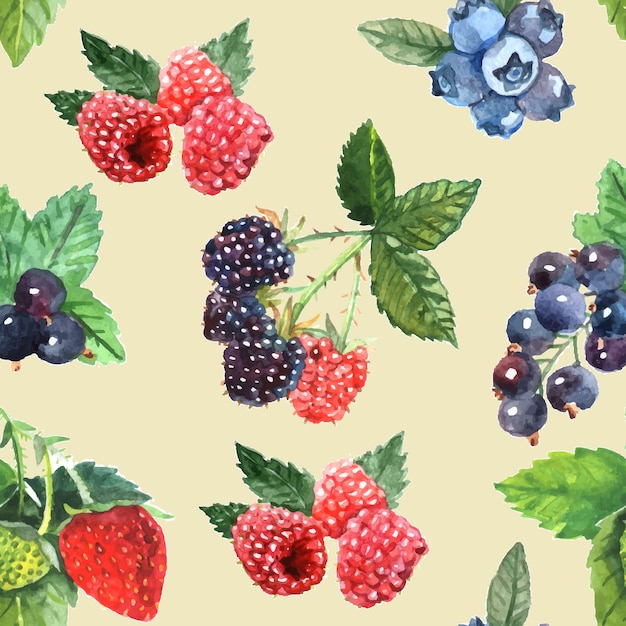 Free vector berry seamless pattern with strawberry raspberry black currant