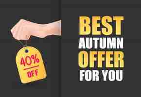 Free vector best autumn offer for you lettering with hand holding tag