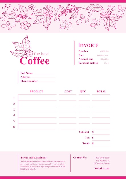 Free vector the best coffee invoice template