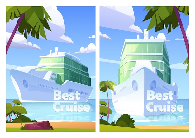 Free vector best cruise posters with passenger ship in ocean