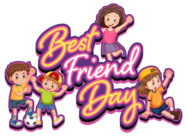 Free vector best friend day with children cartoon character