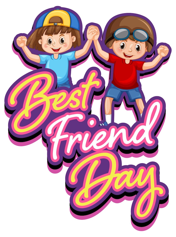 मुफ़्त वेक्टर best friend day with two kids cartoon characters