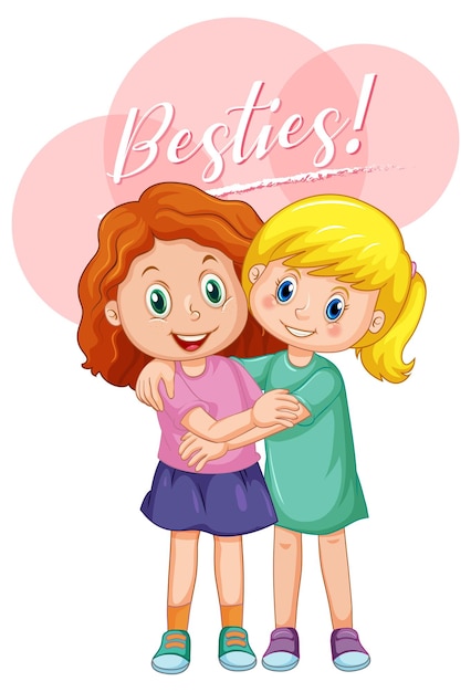 Best friend girls cartoon character with besties