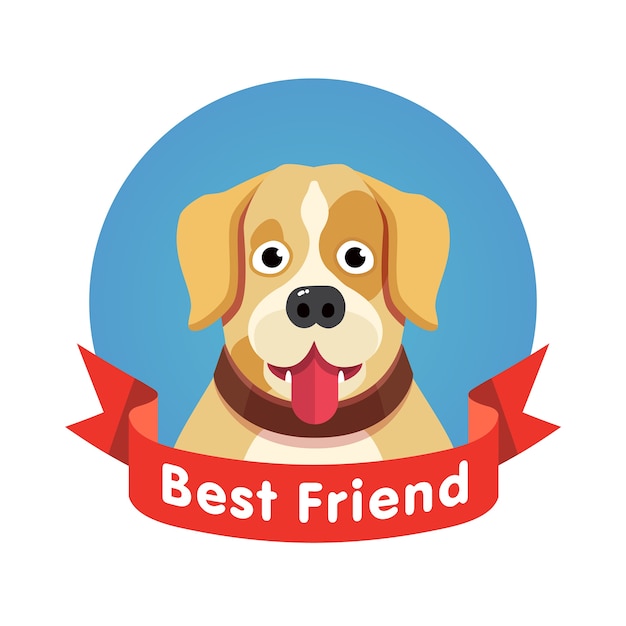 Best friend symbol. Dog pet face with red ribbon