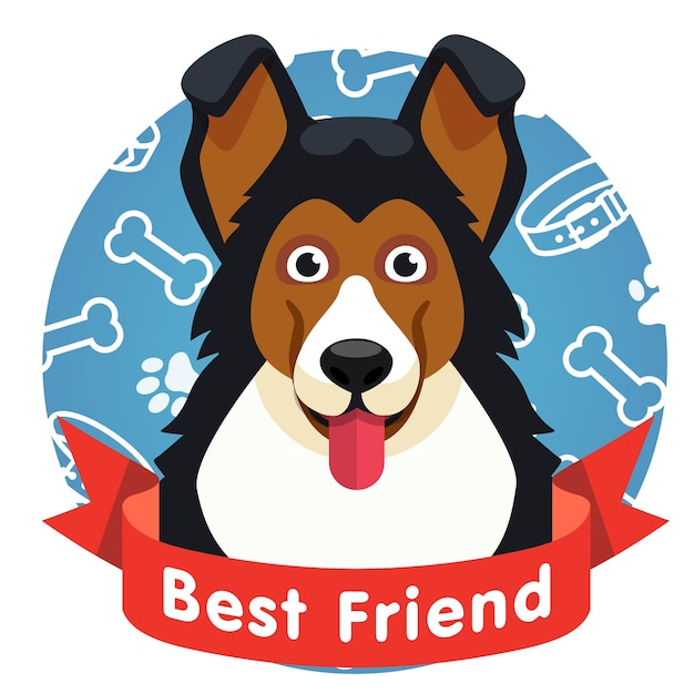 Best friend symbol. dog pet face with red ribbon