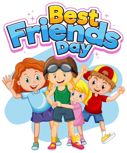 Best friends day logo banner with children in cartoon style