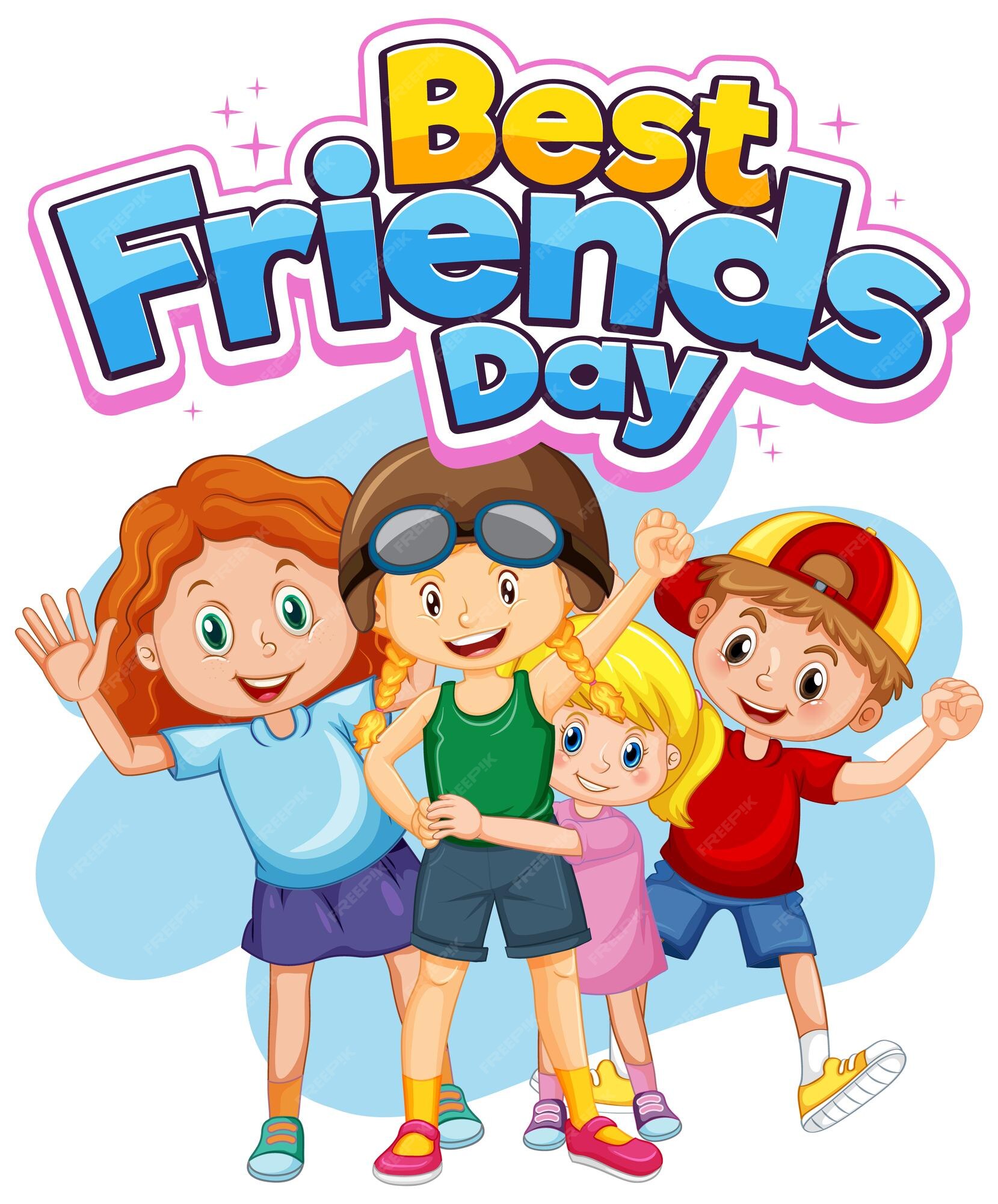 Free Vector | Best friends day logo banner with children in cartoon style Free Vector | Best friends day logo banner with children in cartoon style