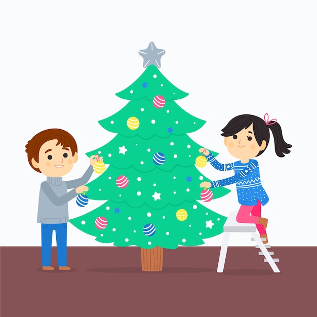 Free vector best friends decorating christmas tree