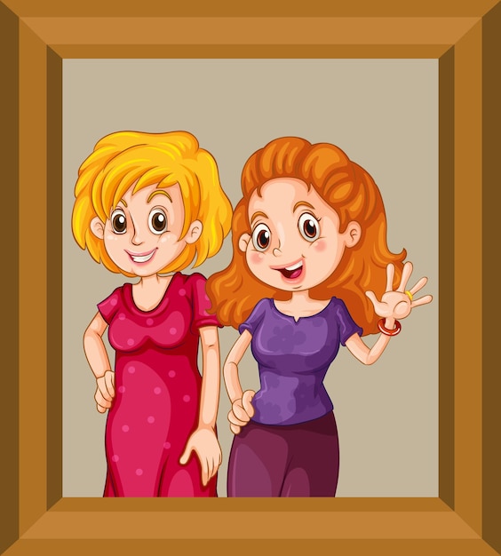 Free vector best friends picture on wooden frame