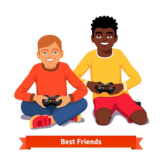 Лучшие друзья видеоигры вместе на полу