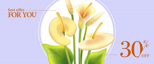 Best offer for you, thirty percent off banner with white calla lilies 