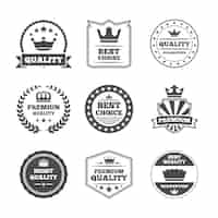 Free vector best quality high premium value superior brands  individual labels with royal crown emblems collection isolated vector illustration