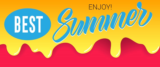 Free vector best, summer, enjoy lettering on dripping paint. summer offer or sale advertising