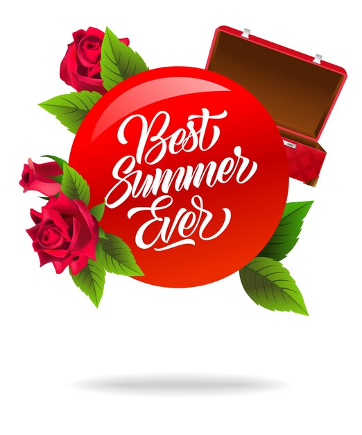赤い開いたスーツケースとバラを使った最高の夏のポスター。