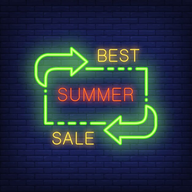 Best summer sale lettering in neon style. illustration with glowing text 