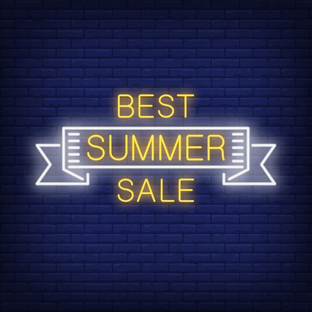 Vettore gratuito la migliore vendita estiva è in stile neon. parola di estate all'interno del nastro bianco