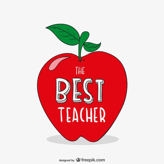 Free vector best teacher typography with apple