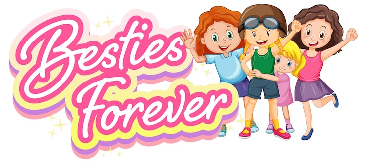 無料Vector 漫画のスタイルでかわいい女の子と永遠にbestieのロゴ