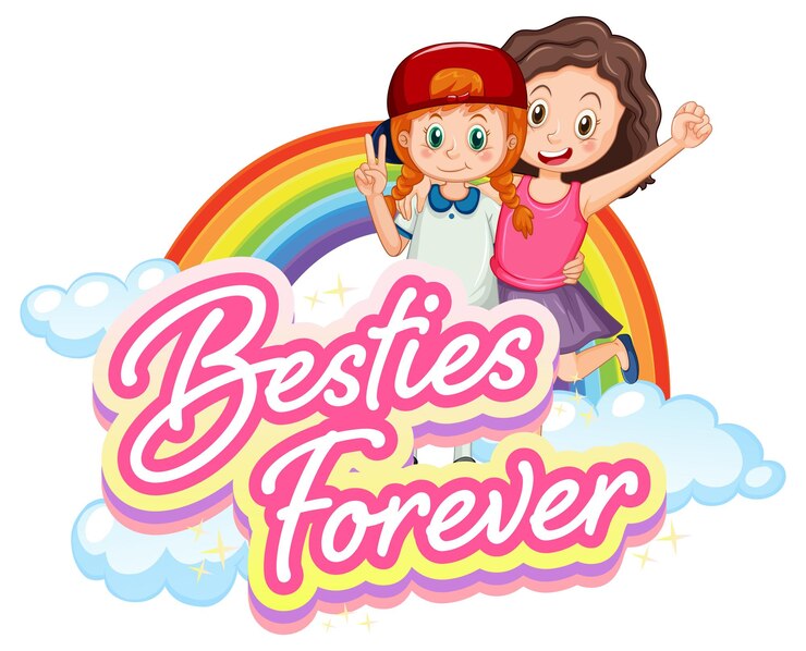 Free Vector bestie forever logo with two girls cartoon character