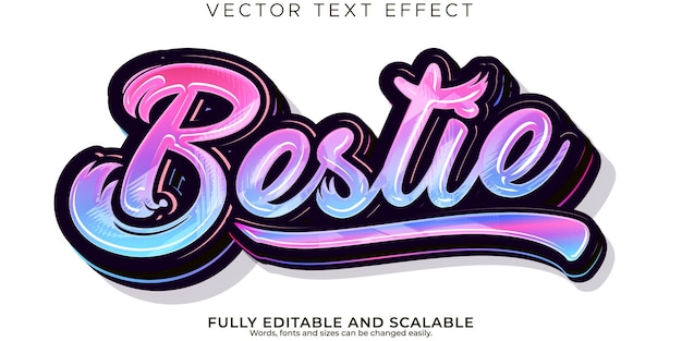 Bestie стильный текстовый эффект, редактируемый современный стиль шрифта типографики