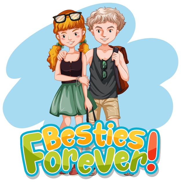 Vettore gratuito logo tipografico besties forever con un paio di adolescenti