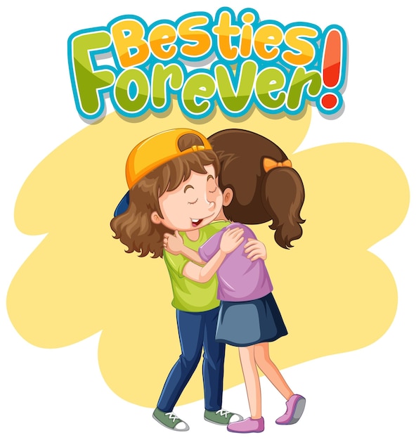 Free vector besties forever with hugging children friends