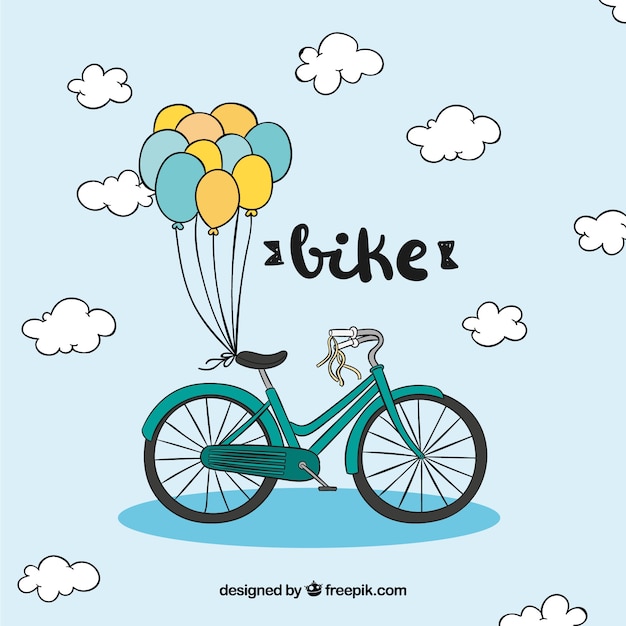 Free vector bicycle background with hand drawn balloons