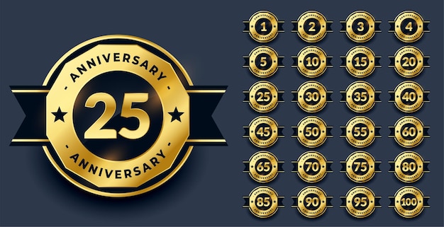 Free vector big anniversary labels set in golden color